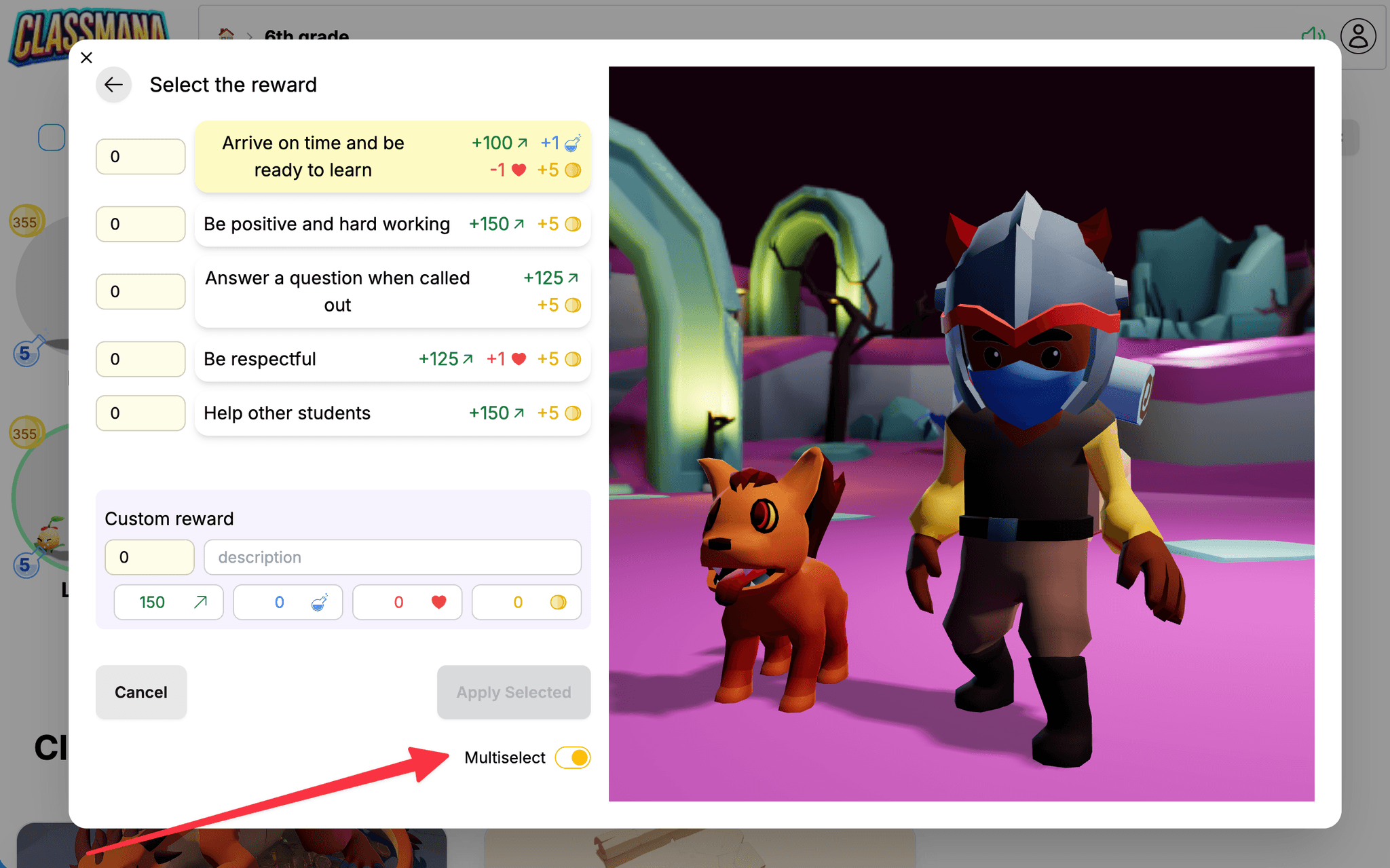 Interruttore modalità multiselezione per le ricompense