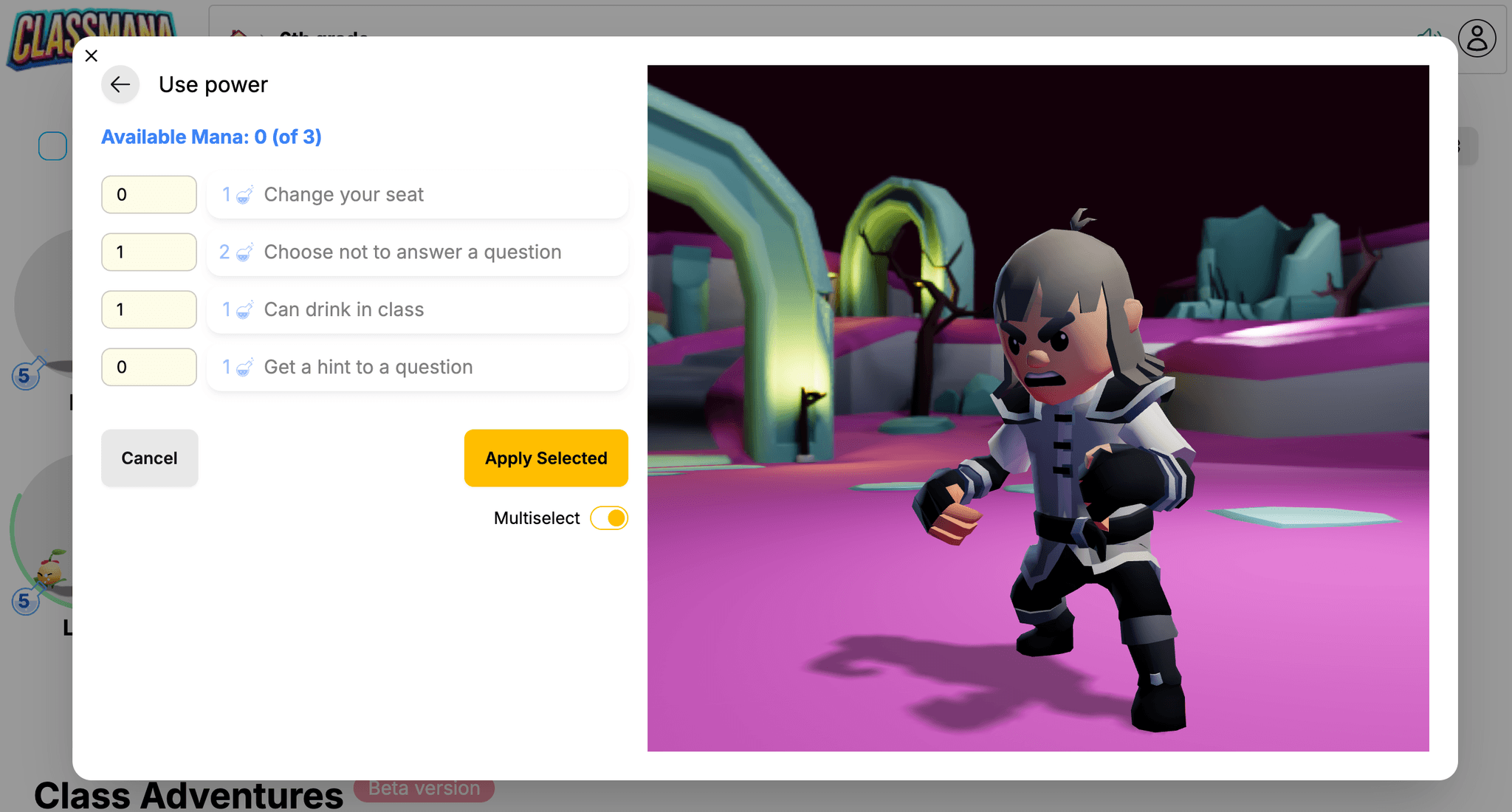 Interruttore modalità multiselezione per i poteri