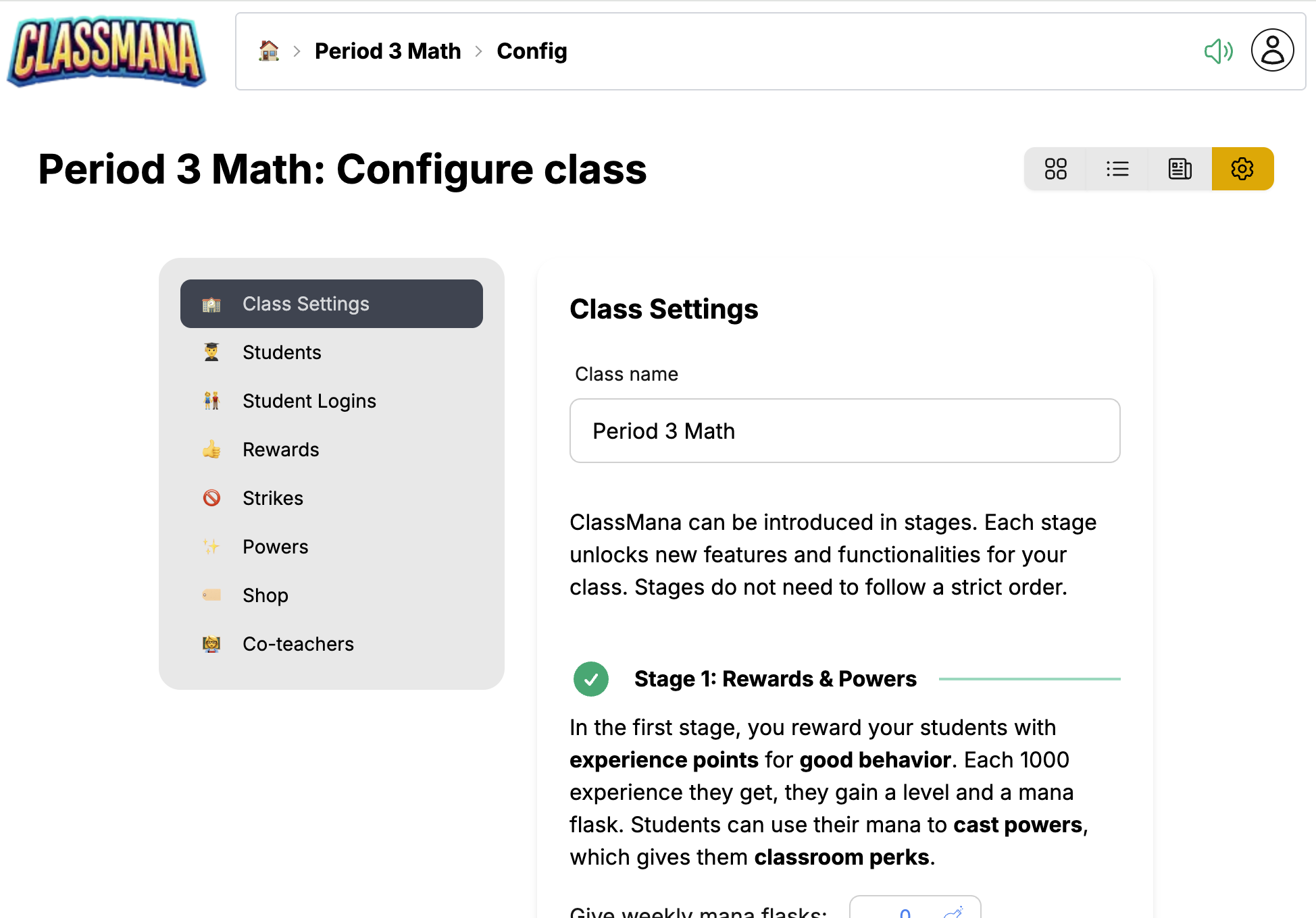 Vista configurazione