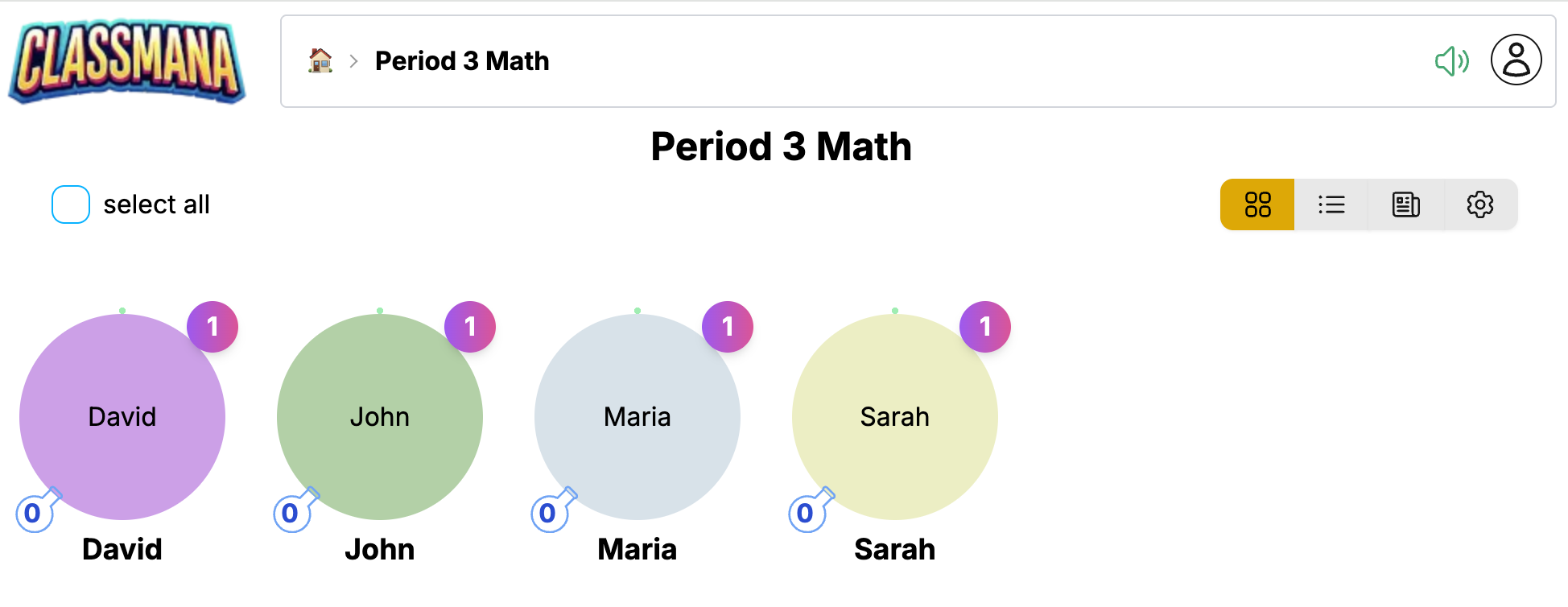 Vista griglia studenti