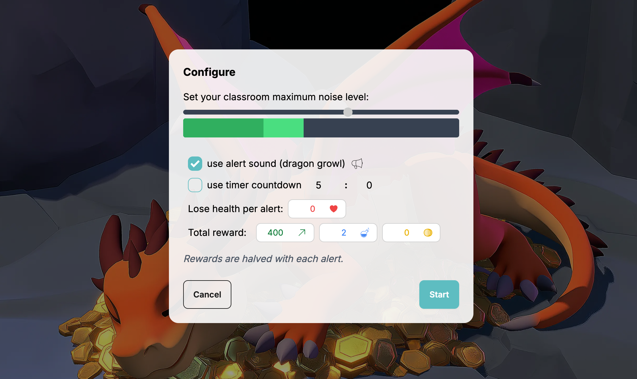 Finestra di configurazione