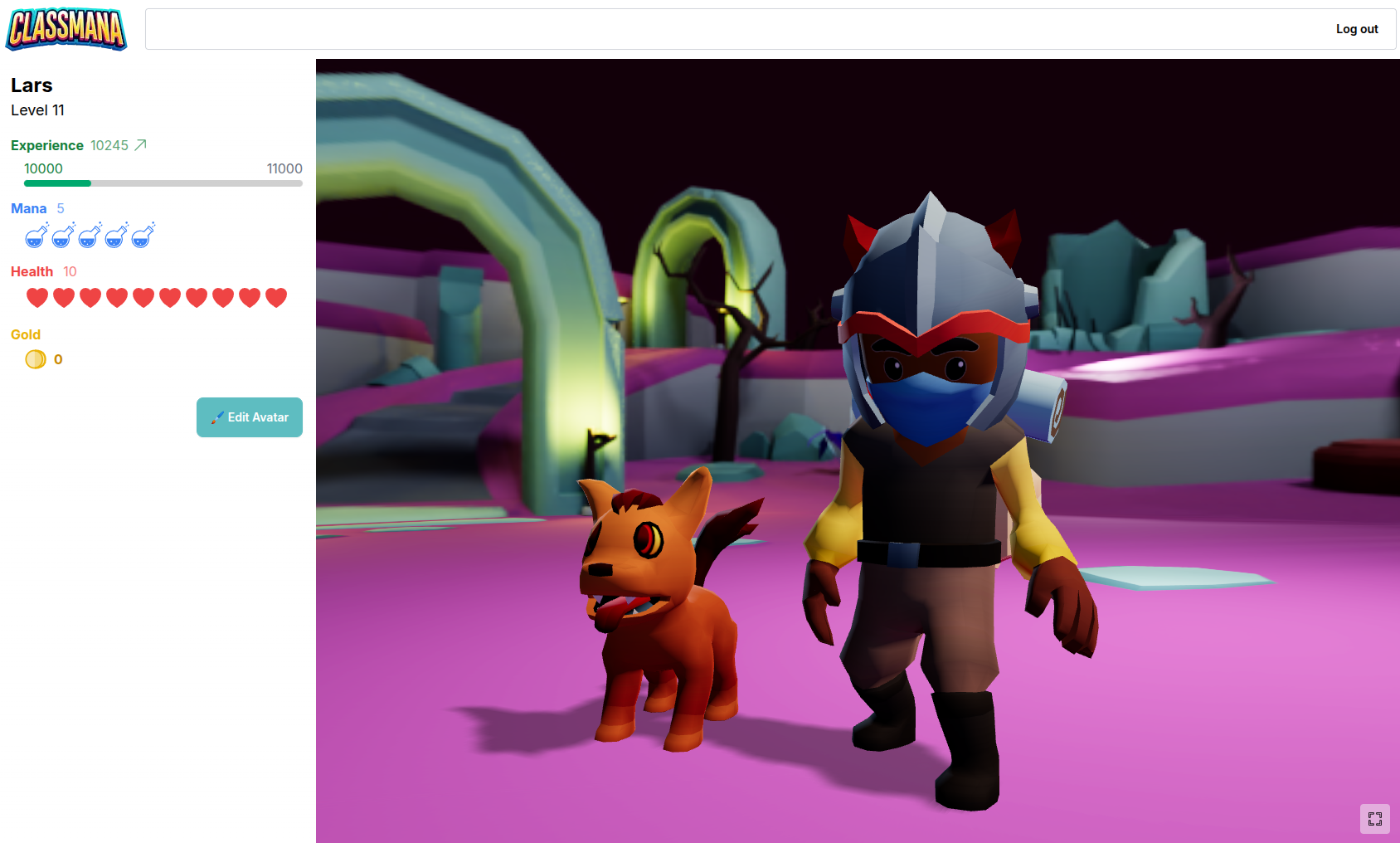 Dashboard studente con avatar